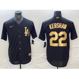 Men's Los Angeles Dodgers #22 Clayton Kershaw Black Gold Cool Base Stitched Jersey