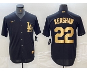 Men's Los Angeles Dodgers #22 Clayton Kershaw Black Gold Cool Base Stitched Jersey