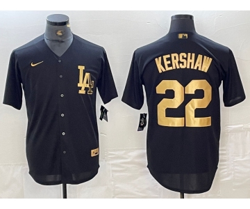 Men's Los Angeles Dodgers #22 Clayton Kershaw Black Gold Cool Base Stitched Jersey