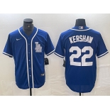 Men's Los Angeles Dodgers #22 Clayton Kershaw Blue Cool Base Stitched Baseball Jersey