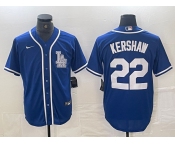 Men's Los Angeles Dodgers #22 Clayton Kershaw Blue Cool Base Stitched Baseball Jersey