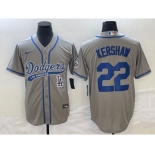 Men's Los Angeles Dodgers #22 Clayton Kershaw Grey Cool Base Stitched Baseball Jersey1