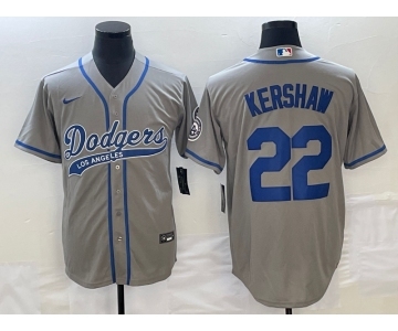 Men's Los Angeles Dodgers #22 Clayton Kershaw Grey Cool Base Stitched Baseball Jersey