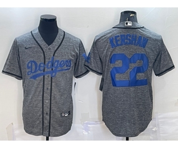 Men's Los Angeles Dodgers #22 Clayton Kershaw Grey Gridiron Cool Base Stitched Baseball Jersey