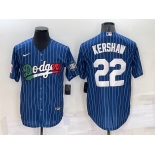 Men's Los Angeles Dodgers #22 Clayton Kershaw Navy Blue Pinstripe 2020 World Series Cool Base Nike Jersey