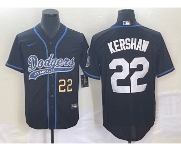 Men's Los Angeles Dodgers #22 Clayton Kershaw Number Black Cool Base Stitched Baseball Jersey