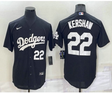 Men's Los Angeles Dodgers #22 Clayton Kershaw Number Black Turn Back The Clock Stitched Cool Base Jersey