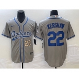 Men's Los Angeles Dodgers #22 Clayton Kershaw Number Grey Cool Base Stitched Baseball Jersey