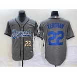 Men's Los Angeles Dodgers #22 Clayton Kershaw Number Grey Gridiron Cool Base Stitched Baseball Jersey