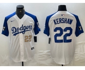 Men's Los Angeles Dodgers #22 Clayton Kershaw Number White Blue Fashion Stitched Cool Base Limited Jersey