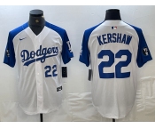 Men's Los Angeles Dodgers #22 Clayton Kershaw Number White Blue Fashion Stitched Cool Base Limited Jerseys