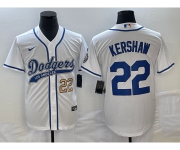 Men's Los Angeles Dodgers #22 Clayton Kershaw Number White Cool Base Stitched Baseball Jersey