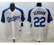 Men's Los Angeles Dodgers #22 Clayton Kershaw White Blue Fashion Stitched Cool Base Limited Jersey