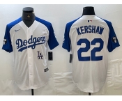 Men's Los Angeles Dodgers #22 Clayton Kershaw White Blue Fashion Stitched Cool Base Limited Jerseys