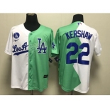 Men's Los Angeles Dodgers #22 Clayton Kershaw White Green 2022 Celebrity Softball Game Cool Base Jersey