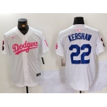 Men's Los Angeles Dodgers #22 Clayton Kershaw White Pink Vin & Kobe Patch Stitched Baseball Jersey