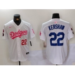 Men's Los Angeles Dodgers #22 Clayton Kershaw White Pink Vin & Kobe Patch Stitched Baseball Jerseys