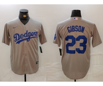 Men's Los Angeles Dodgers #23 Kirk Gibson Grey Cool Base Stitched Jersey