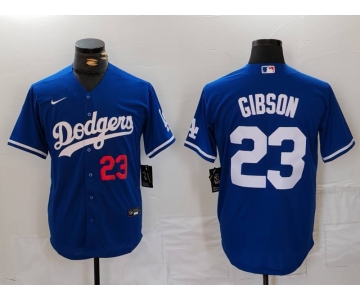 Men's Los Angeles Dodgers #23 Kirk Gibson Number Blue Cool Base Stitched Jersey