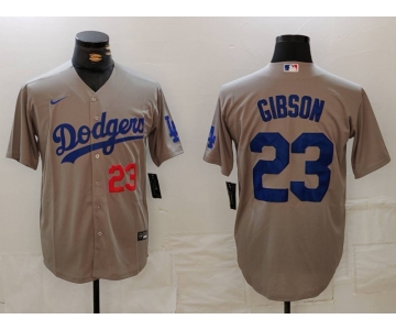 Men's Los Angeles Dodgers #23 Kirk Gibson Number Grey Cool Base Stitched Jersey