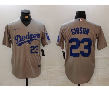 Men's Los Angeles Dodgers #23 Kirk Gibson Number Grey Cool Base Stitched Jerseys