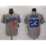 Men's Los Angeles Dodgers #23 Kirk Gibson Number Grey With los Cool Base Stitched Jersey