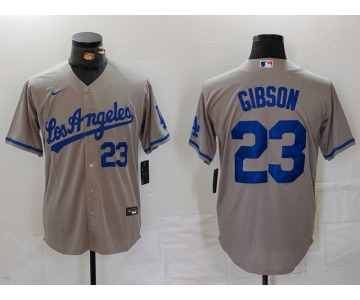 Men's Los Angeles Dodgers #23 Kirk Gibson Number Grey With los Cool Base Stitched Jerseys