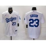 Men's Los Angeles Dodgers #23 Kirk Gibson Number White Cool Base Stitched Jerseys