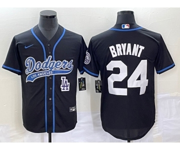 Men's Los Angeles Dodgers #24 Kobe Bryant Black With Patch Cool Base Stitched Baseball Jersey1