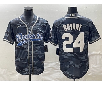 Men's Los Angeles Dodgers #24 Kobe Bryant Gray Camo Cool Base With Patch Stitched Baseball Jersey