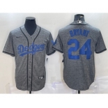 Men's Los Angeles Dodgers #24 Kobe Bryant Grey Gridiron Cool Base Stitched Baseball Jersey