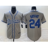 Men's Los Angeles Dodgers #24 Kobe Bryant Grey With Patch Cool Base Stitched Baseball Jersey1