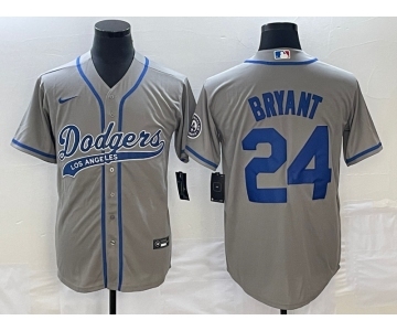 Men's Los Angeles Dodgers #24 Kobe Bryant Grey With Patch Cool Base Stitched Baseball Jersey1