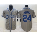 Men's Los Angeles Dodgers #24 Kobe Bryant Grey With Patch Cool Base Stitched Baseball Jersey