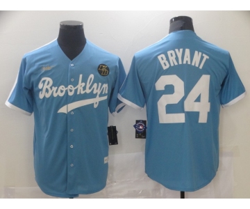 Men's Los Angeles Dodgers #24 Kobe Bryant Light Blue Throwback With KB Patch Cool Base Stitched Baseball Jerse