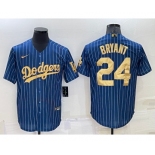 Men's Los Angeles Dodgers #24 Kobe Bryant Navy Blue Gold Pinstripe Stitched MLB Cool Base Nike Jersey