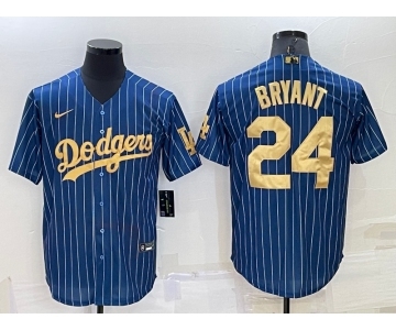 Men's Los Angeles Dodgers #24 Kobe Bryant Navy Blue Gold Pinstripe Stitched MLB Cool Base Nike Jersey