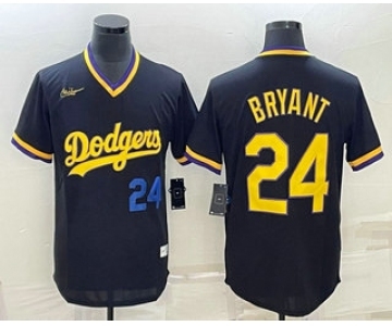 Men's Los Angeles Dodgers #24 Kobe Bryant Number Black Stitched Pullover Throwback Nike Jersey