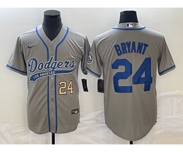 Men's Los Angeles Dodgers #24 Kobe Bryant Number Grey With Patch Cool Base Stitched Baseball Jersey