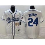 Men's Los Angeles Dodgers #24 Kobe Bryant Number White With Patch Cool Base Stitched Baseball Jersey