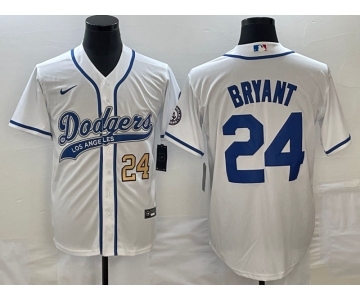 Men's Los Angeles Dodgers #24 Kobe Bryant Number White With Patch Cool Base Stitched Baseball Jersey