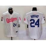 Men's Los Angeles Dodgers #24 Kobe Bryant White Pink Vin & Kobe Patch Stitched Baseball Jersey