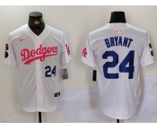 Men's Los Angeles Dodgers #24 Kobe Bryant White Pink Vin & Kobe Patch Stitched Baseball Jersey