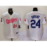 Men's Los Angeles Dodgers #24 Kobe Bryant White Pink Vin & Kobe Patch Stitched Baseball Jerseys