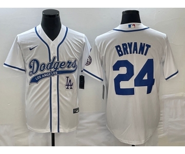 Men's Los Angeles Dodgers #24 Kobe Bryant White With Patch Cool Base Stitched Baseball Jersey1