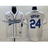 Men's Los Angeles Dodgers #24 Kobe Bryant White With Patch Cool Base Stitched Baseball Jersey