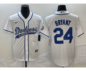 Men's Los Angeles Dodgers #24 Kobe Bryant White With Patch Cool Base Stitched Baseball Jersey