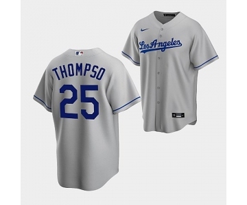 Men's Los Angeles Dodgers #25 Trayce Thompson Gray Cool Base Stitched Baseball Jersey