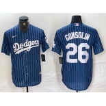 Men's Los Angeles Dodgers #26 Tony Gonsolin Navy Blue Pinstripe Stitched MLB Cool Base Nike Jersey