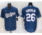 Men's Los Angeles Dodgers #26 Tony Gonsolin Navy Blue Pinstripe Stitched MLB Cool Base Nike Jersey